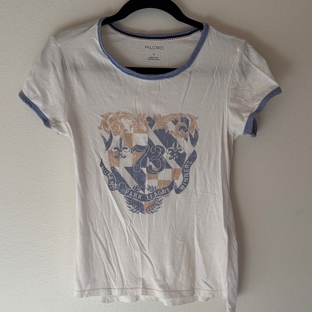 Pilcro White and Blue Graphic T-Shirt